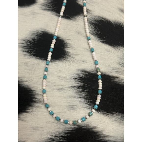 Native American Sterling Silver Navajo Pearl Pink Conch & Turquoise Necklace - Picture 3 of 9